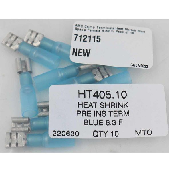 AMC Blue Heat Shrink Female Spade Terminal (6.3mm x 0.8mm / 10 Pack)