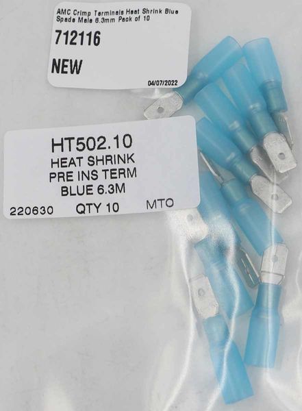 AMC Blue Heat Shrink Male Spade Terminal (6.3mm x 0.8mm / 10 Pack)