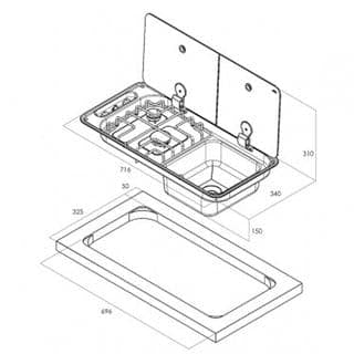 CAN FL1401 2 Burner Combi Unit RH Sink