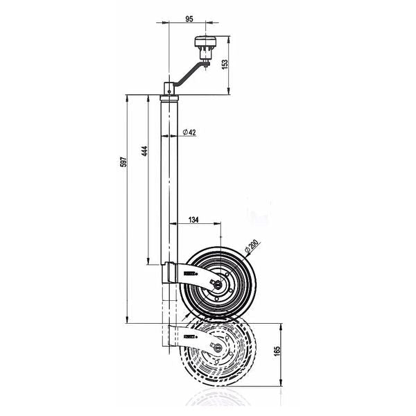 Kartt Turn-Lok Jockey Wheel (42mm Shaft, 200 x 50mm wheel) - Letang Auto Electrical Vehicle Parts