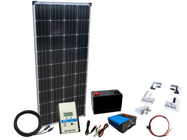 100W - 12V Off Grid Solar Kit - 300W Power Inverter (Including Batteries)