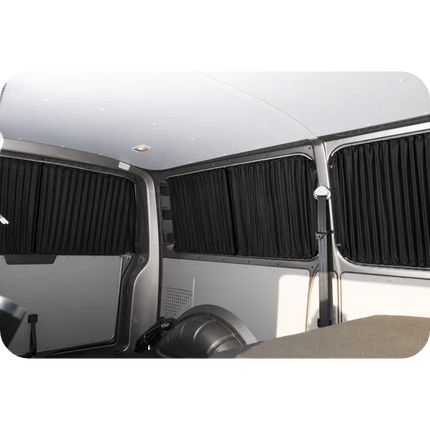 VOOS VW T5/T6 Black SWB Barn Door Curtains with Black Rails
