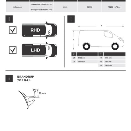 Thule Adapter T 4200 Volkswagen (VW) T5/T6 Minivan Brandrup TOP-Rail G2 (Set 2 St.)