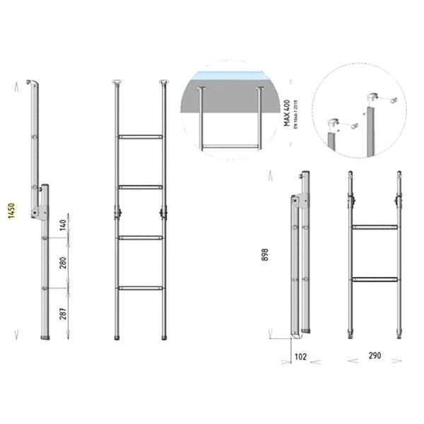 Folding Aluminium Bunk Ladder 145cm Extended