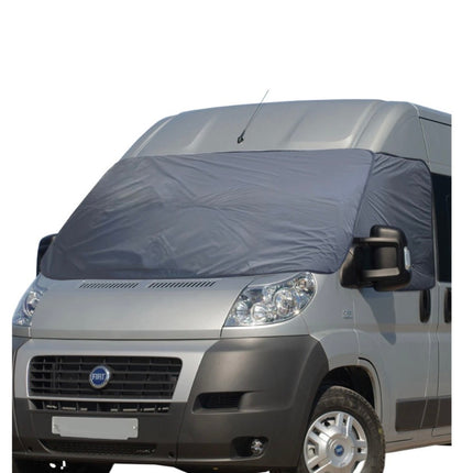 Gray van with a windshield cover on a white background