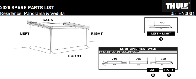 Thule CLAMPING PROFILE 6 SERIES - 2M50 - LEFT SIDE  for Residence, Panorama & Veduta