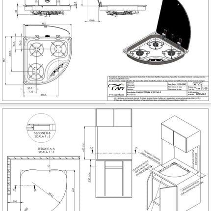 CAN SS Triangle Hob Unit with Lid & Seal (3 Burner, 12V Ign., Left)