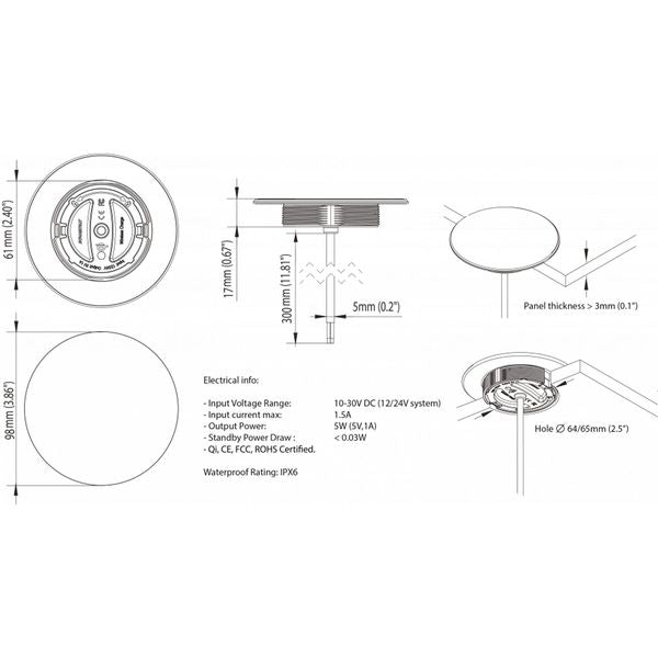 Scanstrut ROKK Wireless Sub Phone Charger (Flush Mount / 12V/24V)