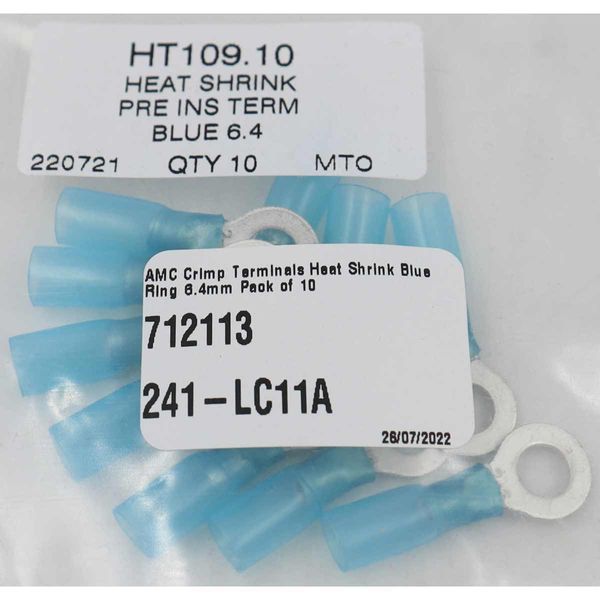 AMC Blue Heat Shrink Ring Terminal (6.4mm ID / 10 Pack)