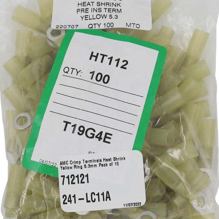 AMC Yellow Heat Shrink Ring Terminal (5.3mm ID / 10 Pack)