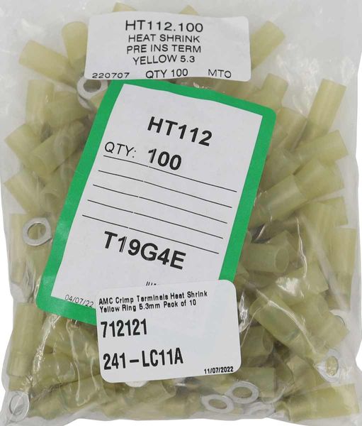 AMC Yellow Heat Shrink Ring Terminal (5.3mm ID / 10 Pack)