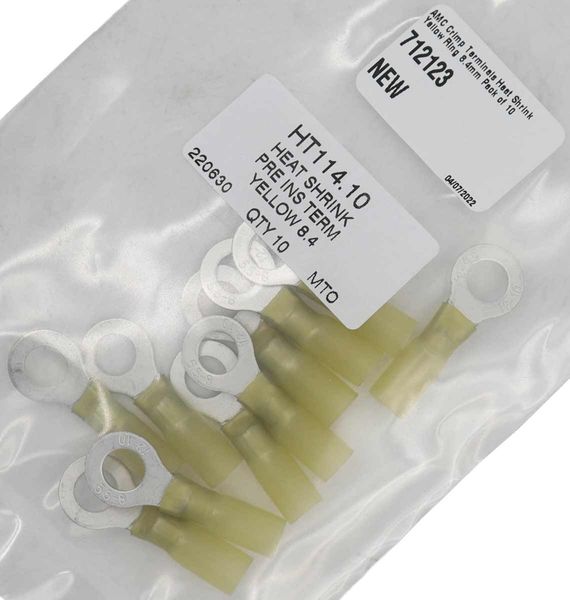 AMC Yellow Heat Shrink Ring Terminal (8.4mm ID / 10 Pack)