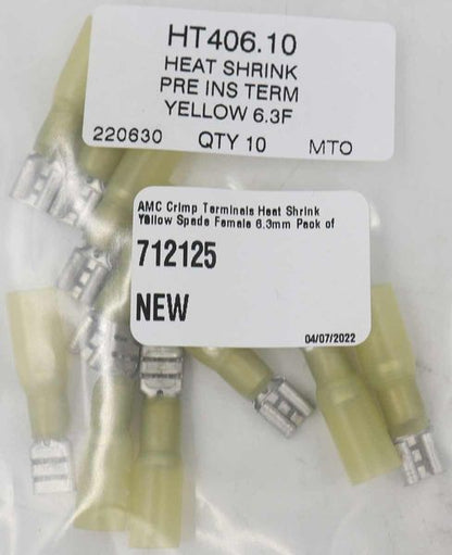 AMC Yellow Heat Shrink Female Spade Terminal (6.3mm x 0.8mm / 10 Pack)