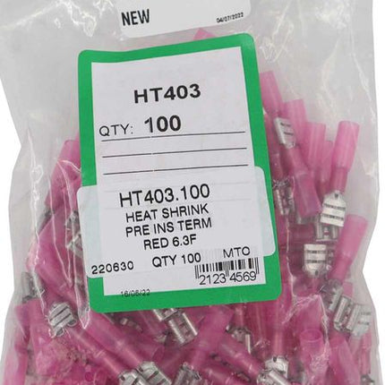 AMC Red Heat Shrink Female Spade Terminal (6.3mm x 0.8mm / 100 Pack)