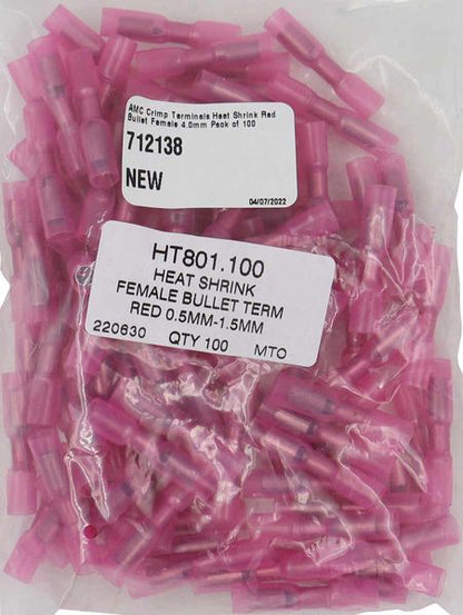 AMC Red Heat Shrink Female Bullet Terminal (4.0mm / 100 Pack)