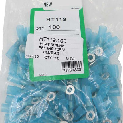 AMC Blue Heat Shrink Ring Terminal (4.3mm ID / 100 Pack)