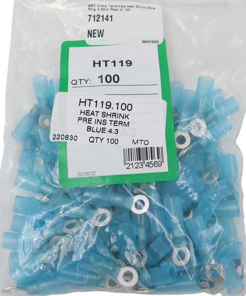 AMC Blue Heat Shrink Ring Terminal (4.3mm ID / 100 Pack)