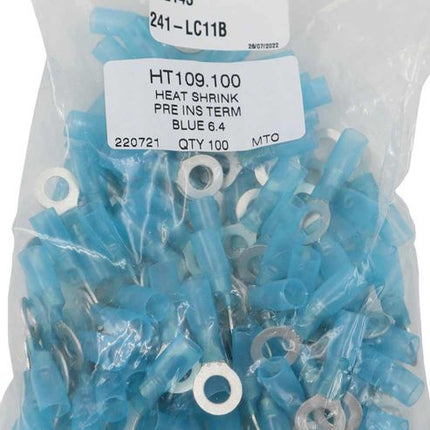 AMC Blue Heat Shrink Ring Terminal (6.4mm ID / 100 Pack)