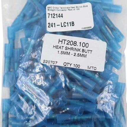 AMC Blue Heat Shrink Straight Connector Terminal (100 Pack)