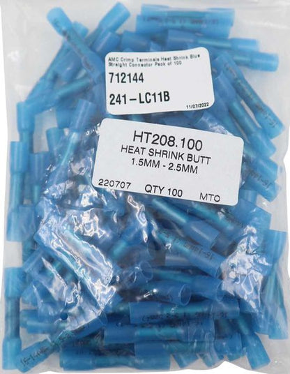 AMC Blue Heat Shrink Straight Connector Terminal (100 Pack)