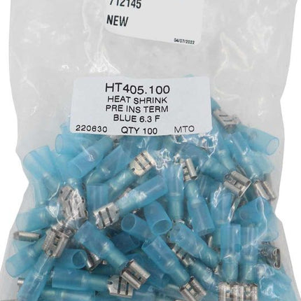 AMC Blue Heat Shrink Female Spade Terminal (6.3mm x 0.8mm / 100 Pack)