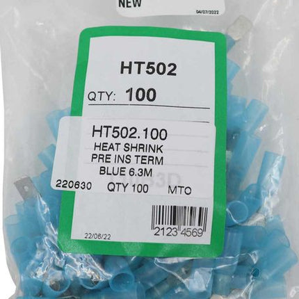 AMC Blue Heat Shrink Male Spade Terminal (6.3mm x 0.8mm / 100 Pack)