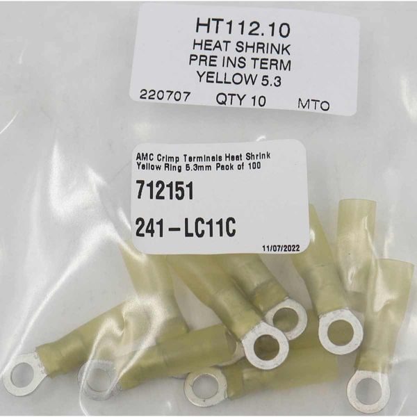 AMC Yellow Heat Shrink Ring Terminal (5.3mm ID / 100 Pack)