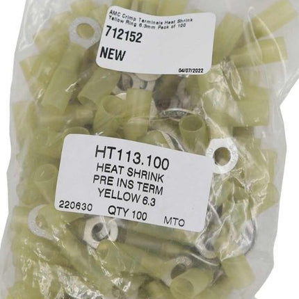 AMC Yellow Heat Shrink Ring Terminal (6.3mm ID / 100 Pack)
