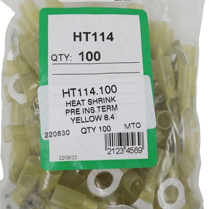 AMC Yellow Heat Shrink Ring Terminal (8.4mm ID / 100 Pack)