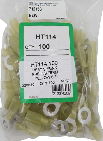 AMC Yellow Heat Shrink Ring Terminal (8.4mm ID / 100 Pack)