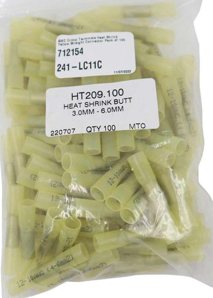 AMC Yellow Heat Shrink Straight Connector Terminal (100 Pack)