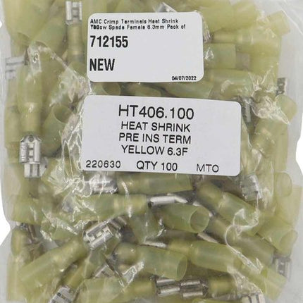AMC Yellow Heat Shrink Female Spade Terminal (6.3mm x 0.8mm, 100 Pack)