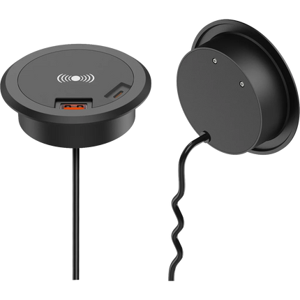 15W Black Wireless Charger with Dual USB Ports