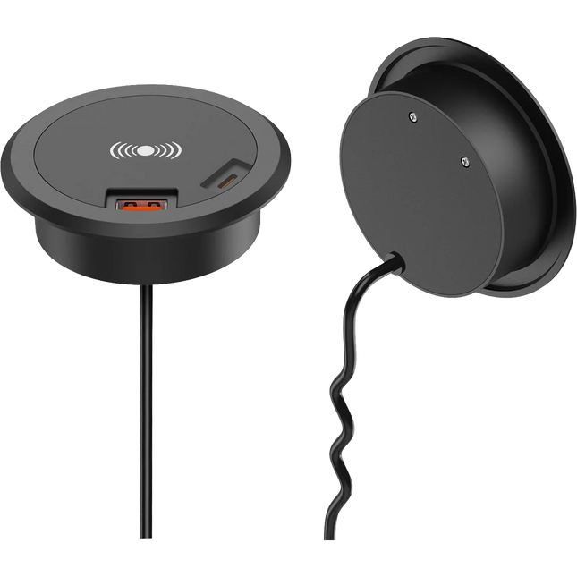 15W Black Wireless Charger with Dual USB Ports