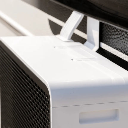 White air conditioning unit on a vehicle's side panel