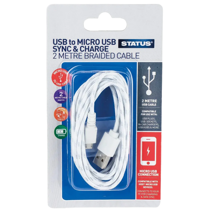 Status Micro USB 2M Braided Charging Cable (6 per box)