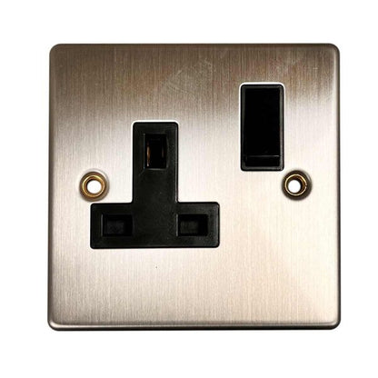 Round Edge Single 13A Double Pole Switched Socket Brushed Steel