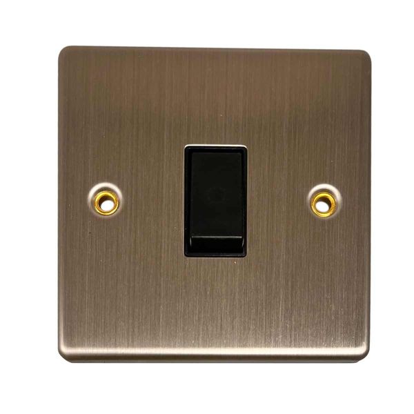 Round Edge Single 2 Way Switch Brushed Steel Finish and Black Inserts