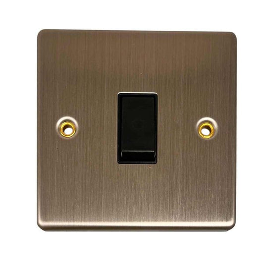 Round Edge Single 2 Way Switch Brushed Steel Finish and Black Inserts