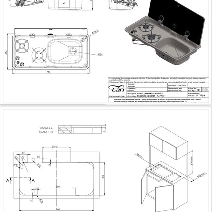 CAN Hob & RH Sink with 1 Glass Lid, Seal and Waste (2 Burners / Piezo)