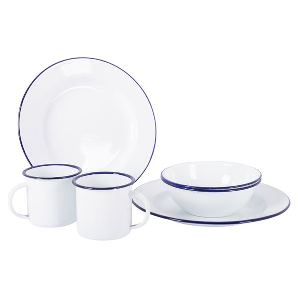 Bo-Camp Tableware Enamel 6 Pieces White/Blue