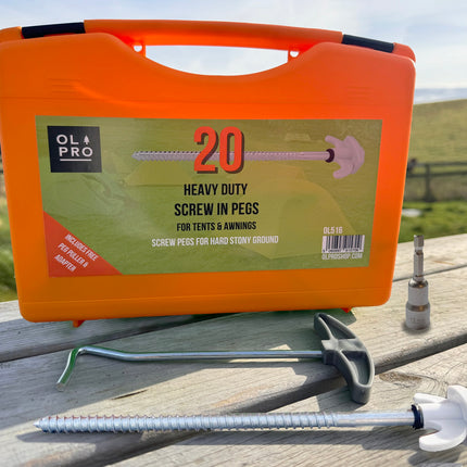 Olpro Screw in Hard Ground Rock Pegs Peg  With 20pcs Adaptor and Peg Puller