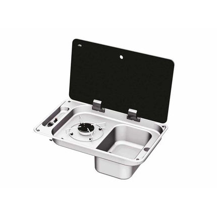 CAN 1 Burner Sink Combi Unit with Glass Lid & Piezo Ign (Right Handed)