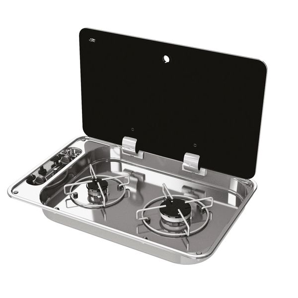 CAN Hoodiny Hob Unit 530 x 340mm (Glass Lid / 2 Burners / 12V or Piezo ignition)