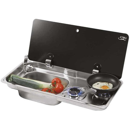CAN Hob & LH Sink with 1 Glass Lid, Seal and Waste (2 Burners