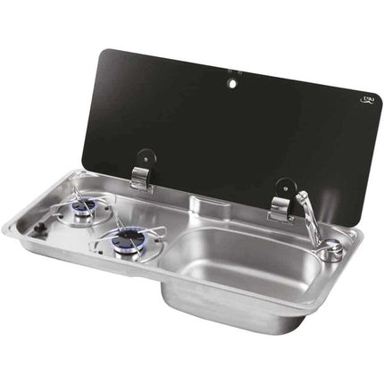 CAN Hob & RH Sink with 1 Glass Lid, Seal and Waste (2 Burners / Piezo)
