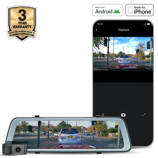 Road Angel Halo View Rear View 2 Mirror and Dash Cam with 10" Touch Screen & Dual Parking Mode - USB Type C