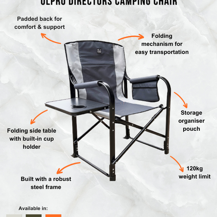 Olpro Directors Chair with side table Grey & Charcoal