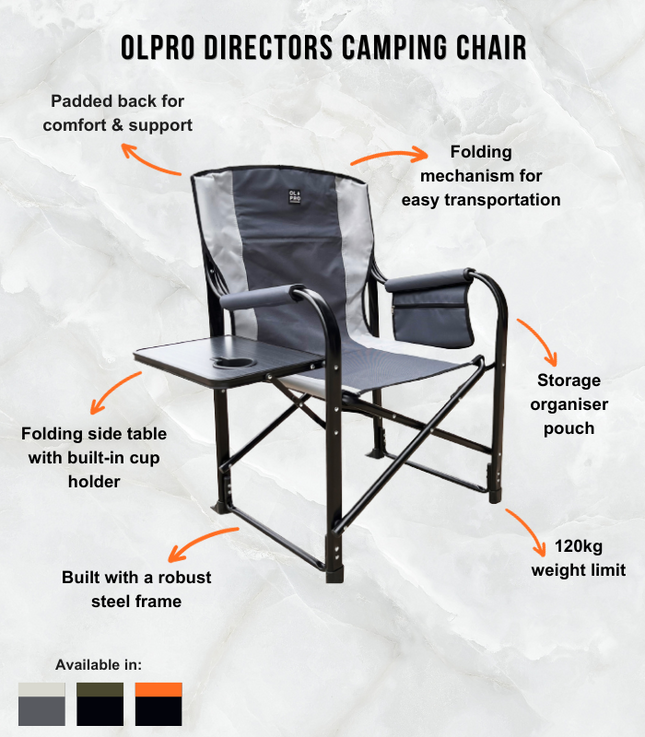 Olpro Directors Chair with side table Grey & Charcoal