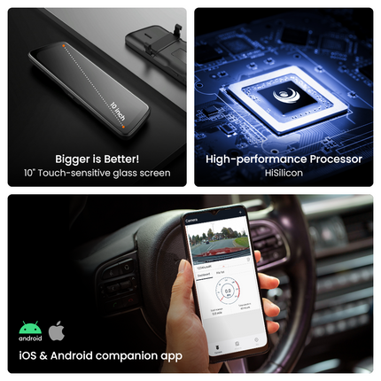 Road Angel Halo View Rear View 2 Mirror and Dash Cam with 10" Touch Screen & Dual Parking Mode - USB Type C